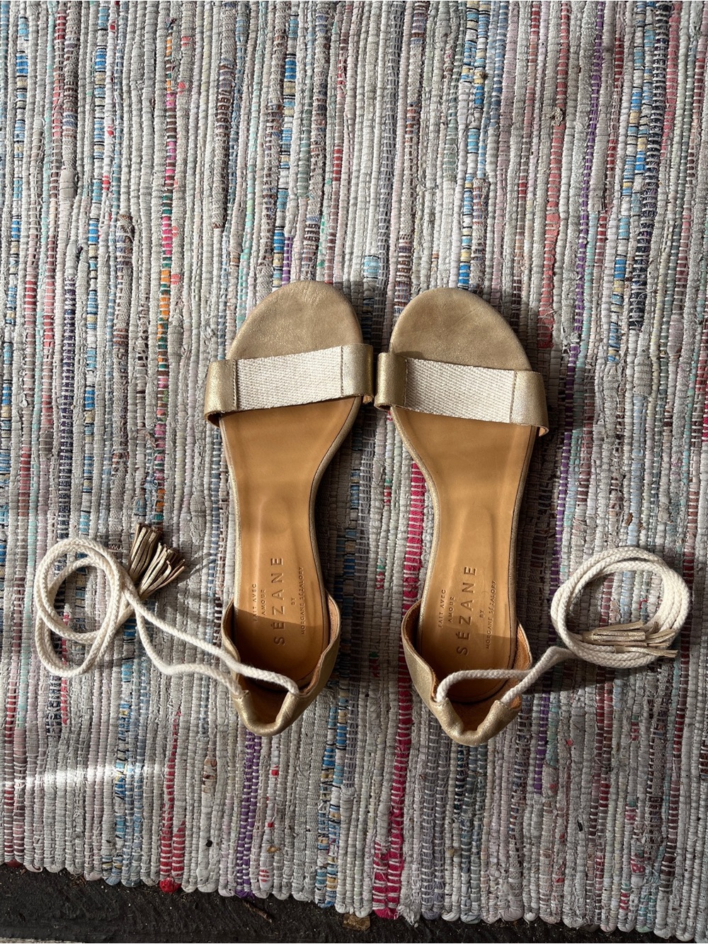 Sezane Gold-Tone Leather Lace-Up Sandals